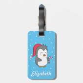 キュートなハッピークリスマスペンギン飴子供へ杖 ラゲッジタグ (裏面縦)