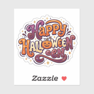 キュートなハッピーハロウィン タイポグラフィーカボチャ レトロ シール