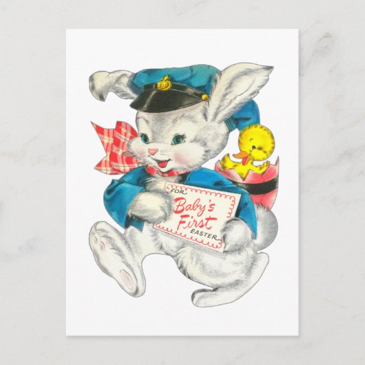 キュートなハッピーファースト・イースター・バニー シーズンポストカード (正面)
