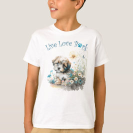 キュートなハバニーズの犬の花柄 Tシャツ
