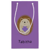 キュートなハリネズミと紫のハート スモールペーパーバッグ (裏面)