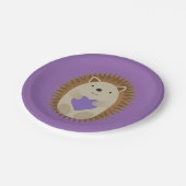 キュートなハリネズミと紫のハート ペーパープレート (アングル)