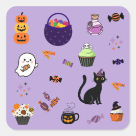 キュートなハロウィンお菓子パーティー スクエアシール