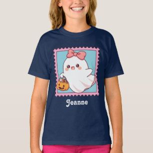 キュートなハロウィンのおばけ ピンクの可愛らしいリボン 子供服 Tシャツ