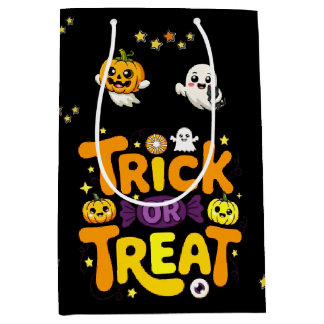 キュートなハロウィンのお菓子バッグ 子供用 トリック・オア・トリート ミディアムペーパーバッグ