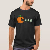 キュートなハロウィンのカボチャが幽霊を食べる面白いゲーマー Tシャツ (正面)