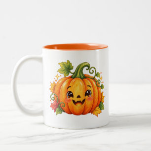 キュートなハロウィンのカボチャコーヒーマグ   ウィズミカルな秋 ツートーンマグカップ
