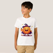 キュートなハロウィンのパンプキン魔女Tシャツ Tシャツ (正面フル)