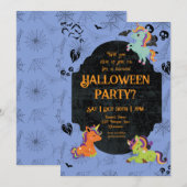 キュートなハロウィンのユニコーン2パーティー 招待状 (正面/裏面)