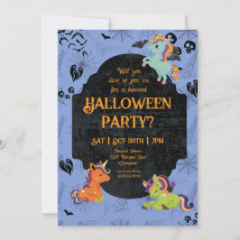 キュートなハロウィンのユニコーン2パーティー 招待状