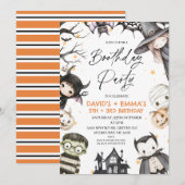 キュートなハロウィンの子供たちの合同誕生日パーティー 招待状 (正面/裏面)