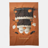 キュートなハロウィンの幽霊ケーキ 小さなブー キッチンタオル (縦)