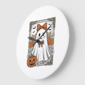 キュートなハロウィンの幽霊 ビンテージの彫刻Tシャツ デザイン ラージ壁時計 (傾斜)