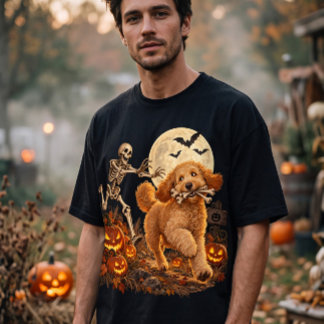 キュートなハロウィンの犬のスケルトン・パンプキン・ムーンTシャツ Tシャツ