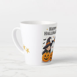 キュートなハロウィンの魔女と幽霊のマグカップデザイン カフェラテマグ