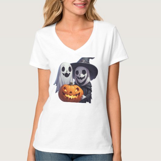 キュートなハロウィンの魔女と幽霊の友達 🧙♀️ Tシャツ (正面)