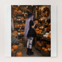 キュートなハロウィンの魔女のかぼちゃパッチパズル