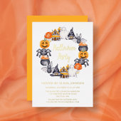 キュートなハロウィンイラストパーティーゴールド 箔招待状