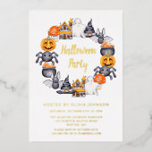 キュートなハロウィンイラストパーティーゴールド 箔招待状 (正面)