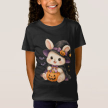 キュートなハロウィンウサギの魔女と子供用パンプキンTシャツ