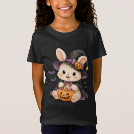 キュートなハロウィンウサギの魔女と子供用パンプキンTシャツ Tシャツ