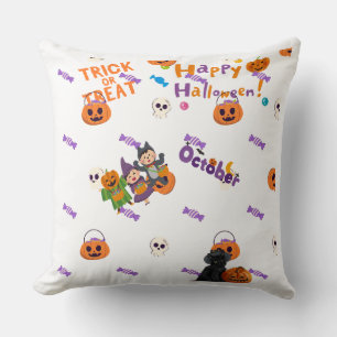 キュートなハロウィンキッズトリックオアトリートパターンスローP クッション