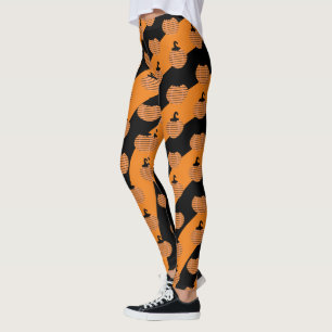 キュートなハロウィンストライプパンプキン ブラックオレンジ レギンス