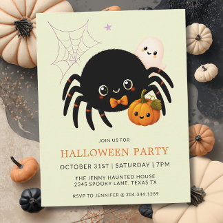 キュートなハロウィンスパイダーカボチャの子供パーティー 招待状