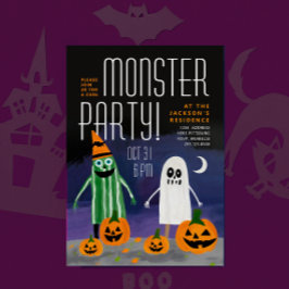 キュートなハロウィンナイトモンスターパンプキンペイントパーティー 招待状