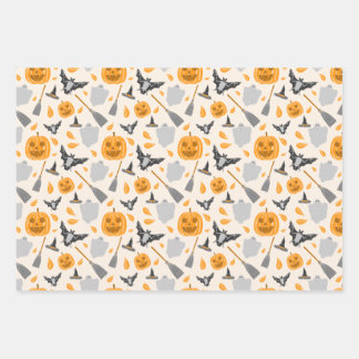 キュートなハロウィンパターンのラッピングペーパー シート セット