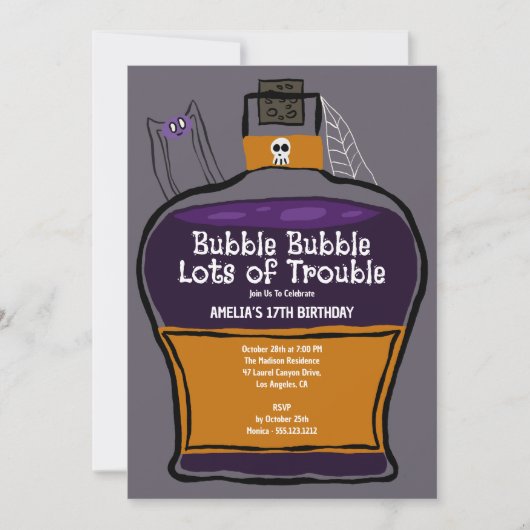 キュートなハロウィンパーティーの招待状 Bubble Bubble 招待状 (正面)