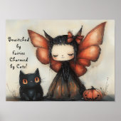キュートなハロウィンフェアリーキャットの壁のアート ポスター (正面)