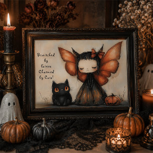 キュートなハロウィンフェアリーキャットの壁のアート ポスター