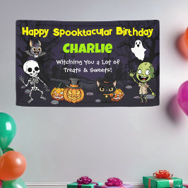 キュートなハロウィンモンスターの楽しい誕生日 横断幕