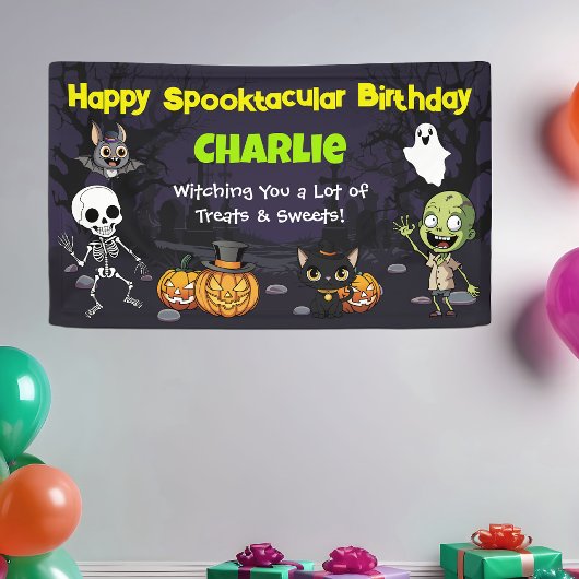 キュートなハロウィンモンスターの楽しい誕生日 横断幕