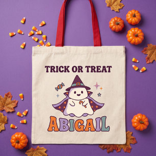キュートなハロウィン+ウィッチ+ゴーストのトリック・オア・トリート トートバッグ