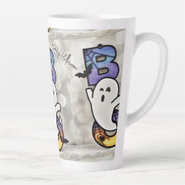 キュートなハロウィーンのおばけ、幽霊、コウモリ、クモ カフェラテマグ