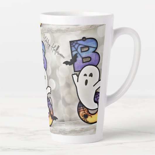 キュートなハロウィーンのおばけ、幽霊、コウモリ、クモ カフェラテマグ (右)
