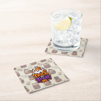 キュートなハロウィーンのキャンバスプリント お菓子をくれなきゃイタズラしちゃうぞ! スクエアペーパーコースター