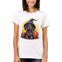 キュートなハロウィーンのダックスフントの魔女Tシャツ – スプーキー！
