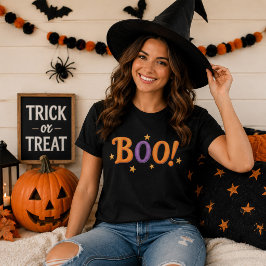 キュートなハロウィーンのブーのタイポグラフィ Tシャツ