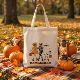 キュートなハロウィーンの女の子 スケルトン ゴースト パンプキン トートバッグ