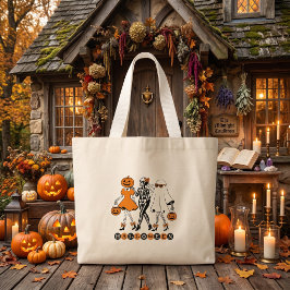 キュートなハロウィーンの女の子 スケルトン ゴースト パンプキン ラージトートバッグ