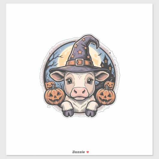 キュートなハロウィーンの子牛の魔女の帽子 ビンテージの彫刻デザイン シール (シート)