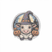 キュートなハロウィーンの子牛の魔女の帽子 ビンテージの彫刻デザイン シール (正面)