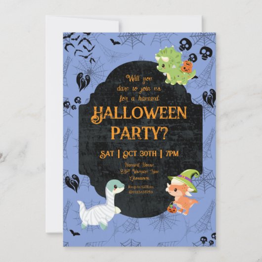 キュートなハロウィーンの恐竜パーティー 招待状 (正面)