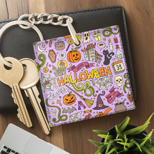 キュートなハロウィーンの落書きパターン キーホルダー