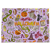 キュートなハロウィーンの落書きパターン ラージペーパーバッグ (正面)