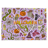 キュートなハロウィーンの落書きパターン ラージペーパーバッグ (裏面)