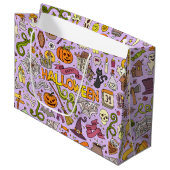 キュートなハロウィーンの落書きパターン ラージペーパーバッグ (正面アングル)